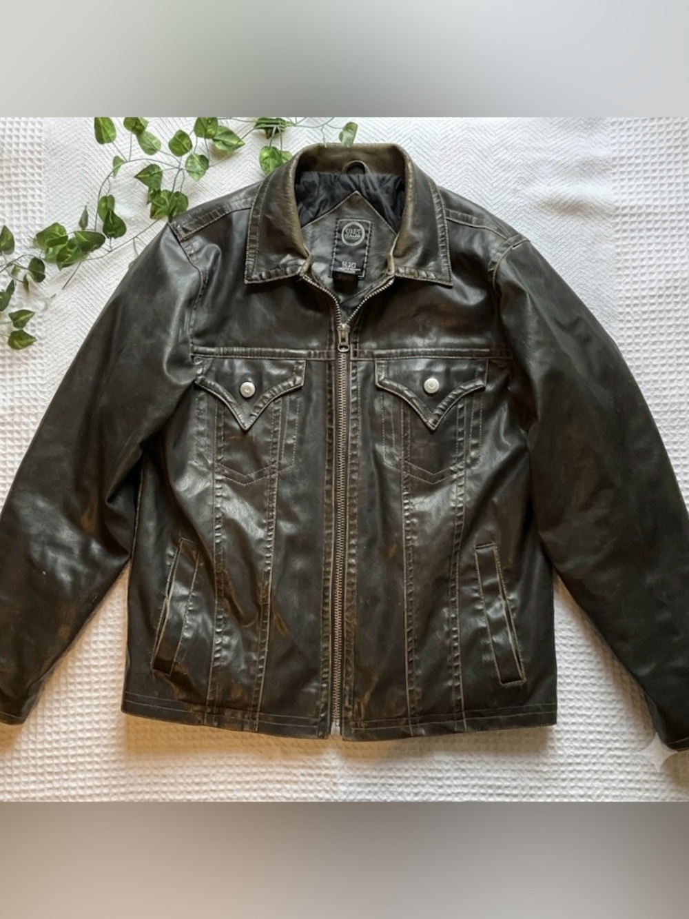 SF/415 Men’s Faux Leather Jacket | Distressed Vintage | Medium